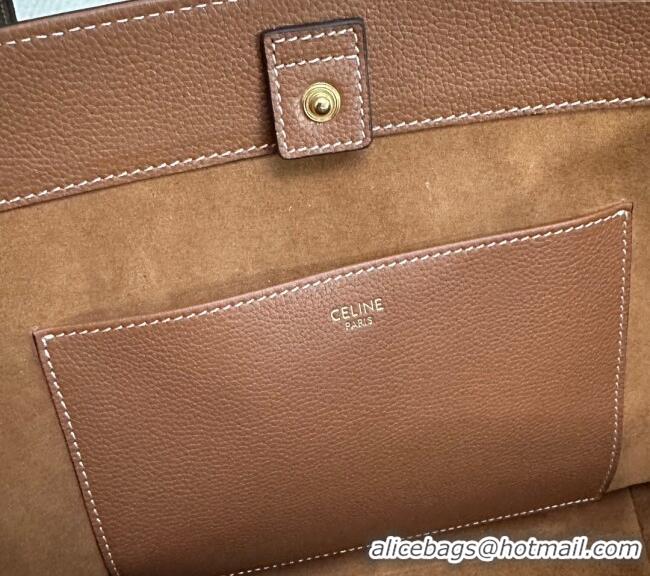 Luxury Cheap Celine Small Cabas Anais Cuir Triomphe Tote Bag in Grained Calfskin 118233 Tan Brown 2025