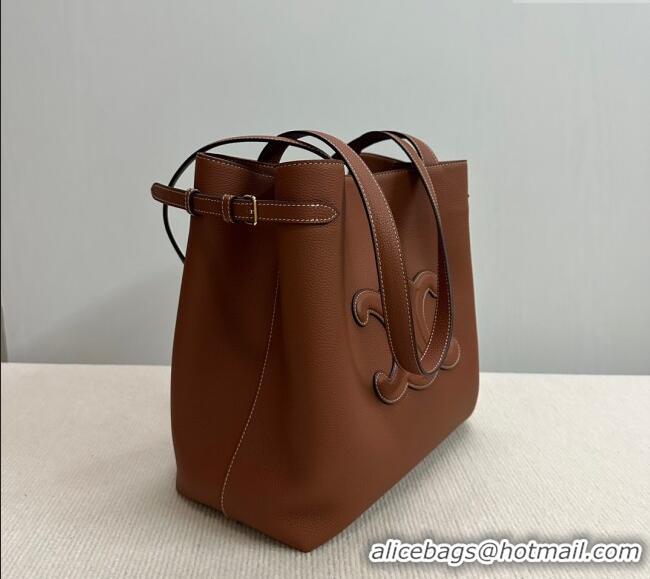 Affordable Price Celine Medium Cabas Anais Cuir Triomphe Tote Bag in Grained Calfskin 116853 Tan Brown 2025