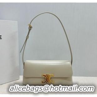 Good Taste Celine Triomphe Shoulder Bag in Shiny Calfskin 120553 White 2025