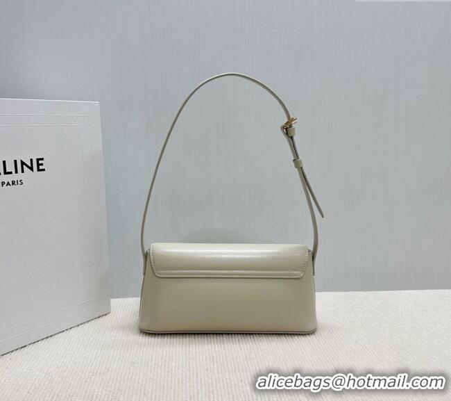 Good Taste Celine Triomphe Shoulder Bag in Shiny Calfskin 120553 White 2025