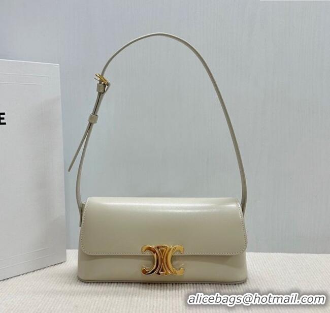 Good Taste Celine Triomphe Shoulder Bag in Shiny Calfskin 120553 White 2025