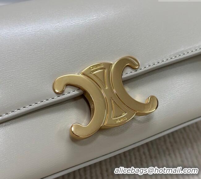 Good Taste Celine Triomphe Shoulder Bag in Shiny Calfskin 120553 White 2025