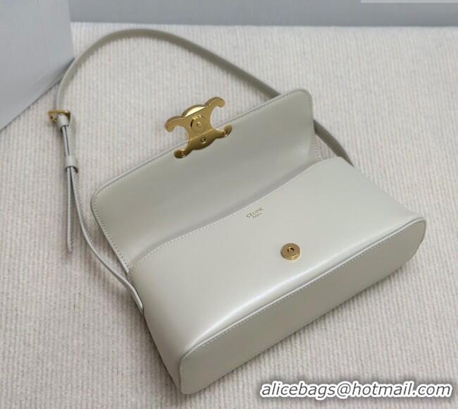 Good Taste Celine Triomphe Shoulder Bag in Shiny Calfskin 120553 White 2025