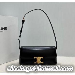 Top Quality Celine Triomphe Shoulder Bag in Shiny Calfskin 120553 Black 2025
