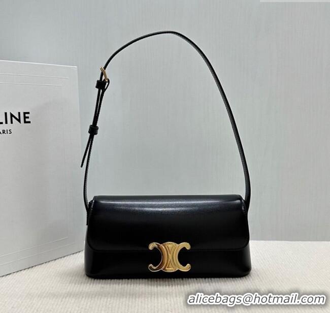 Top Quality Celine Triomphe Shoulder Bag in Shiny Calfskin 120553 Black 2025