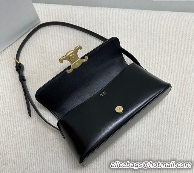 Top Quality Celine Triomphe Shoulder Bag in Shiny Calfskin 120553 Black 2025