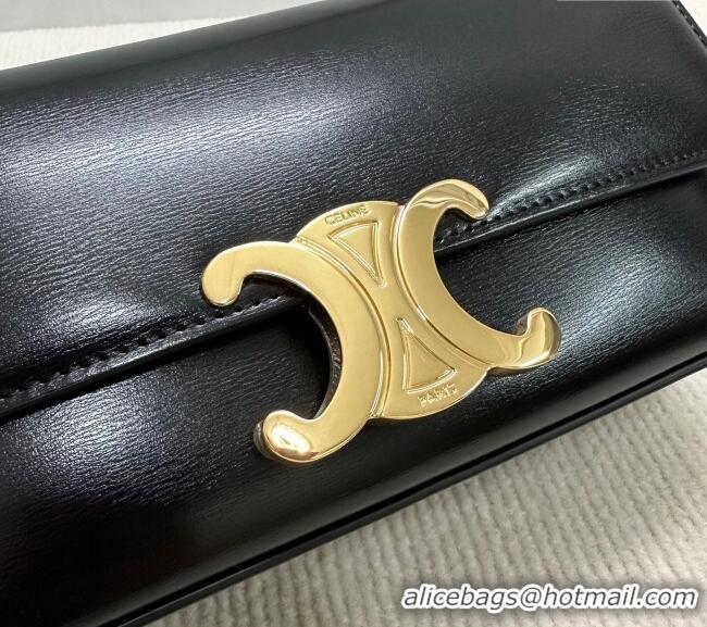 Top Quality Celine Triomphe Shoulder Bag in Shiny Calfskin 120553 Black 2025