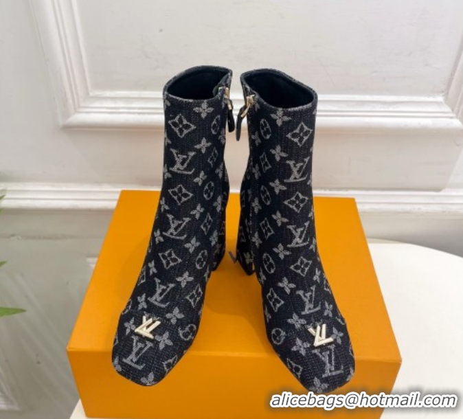 Durable Louis Vuitton Swing Heel Ankle Boots 9cm in Monogram Denim Black 1AID092 1021132