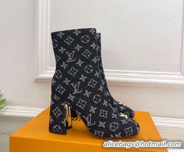 Durable Louis Vuitton Swing Heel Ankle Boots 9cm in Monogram Denim Black 1AID092 1021132