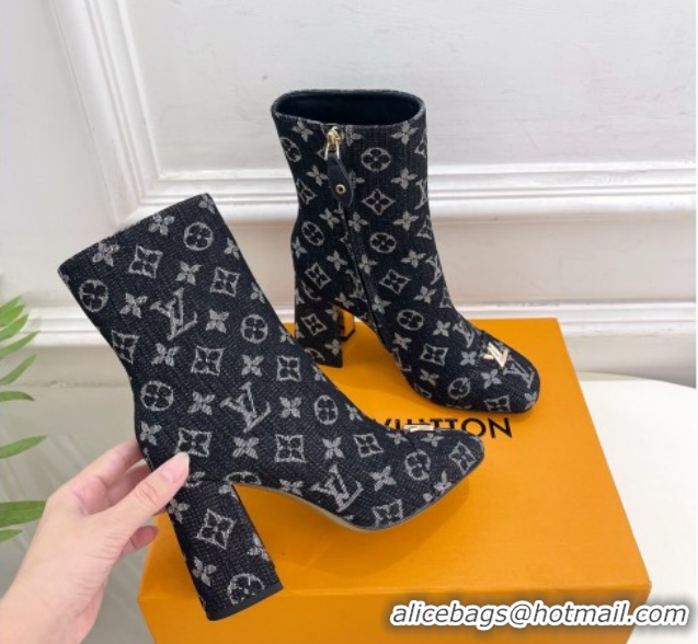 Durable Louis Vuitton Swing Heel Ankle Boots 9cm in Monogram Denim Black 1AID092 1021132