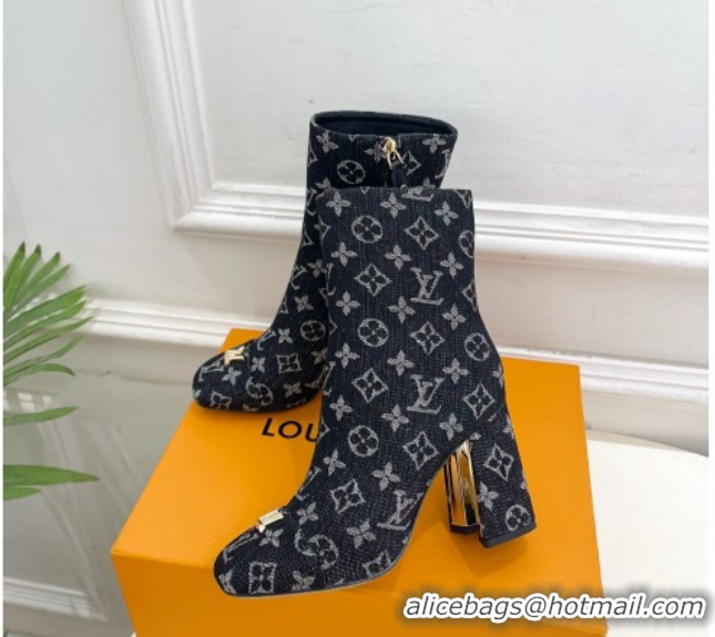 Durable Louis Vuitton Swing Heel Ankle Boots 9cm in Monogram Denim Black 1AID092 1021132