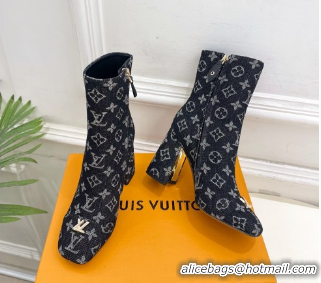 Durable Louis Vuitton Swing Heel Ankle Boots 9cm in Monogram Denim Black 1AID092 1021132
