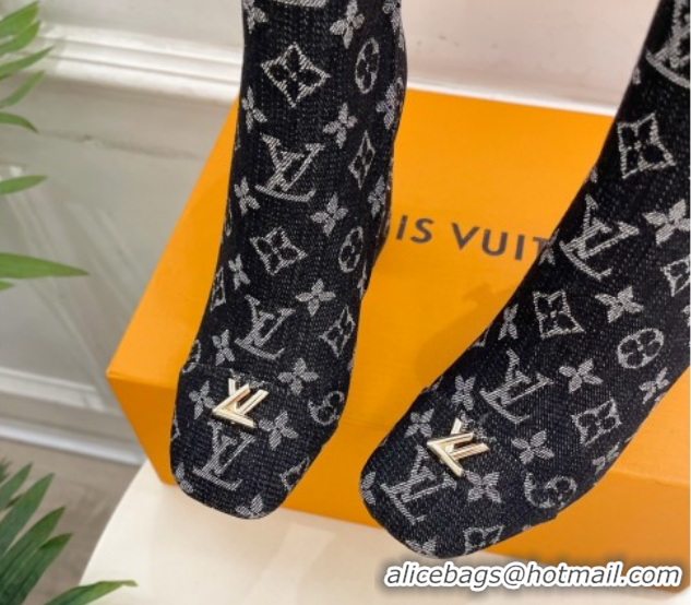 Durable Louis Vuitton Swing Heel Ankle Boots 9cm in Monogram Denim Black 1AID092 1021132