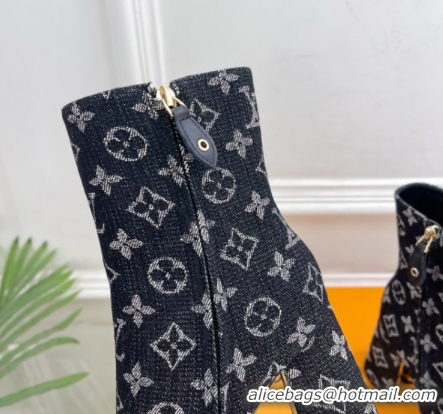 Durable Louis Vuitton Swing Heel Ankle Boots 9cm in Monogram Denim Black 1AID092 1021132
