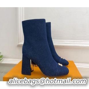 Good Product Louis Vuitton Swing Heel Ankle Boots 9cm in Navy Blue Denim 1AID092 1021133