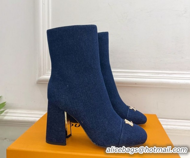 Good Product Louis Vuitton Swing Heel Ankle Boots 9cm in Navy Blue Denim 1AID092 1021133