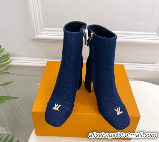 Good Product Louis Vuitton Swing Heel Ankle Boots 9cm in Navy Blue Denim 1AID092 1021133