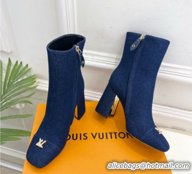Good Product Louis Vuitton Swing Heel Ankle Boots 9cm in Navy Blue Denim 1AID092 1021133