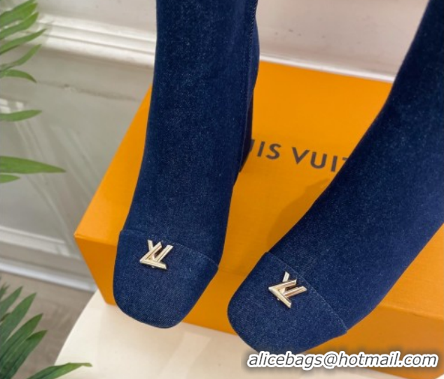 Good Product Louis Vuitton Swing Heel Ankle Boots 9cm in Navy Blue Denim 1AID092 1021133