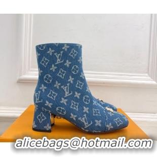 Luxury Discount Louis Vuitton Swing Heel Ankle Boots 5.5cm in Monogram Denim Blue 1AID092 1021135