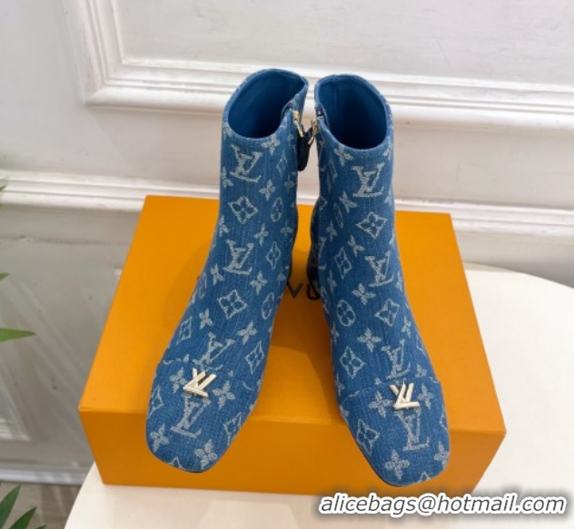 Luxury Discount Louis Vuitton Swing Heel Ankle Boots 5.5cm in Monogram Denim Blue 1AID092 1021135