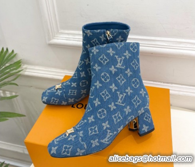 Luxury Discount Louis Vuitton Swing Heel Ankle Boots 5.5cm in Monogram Denim Blue 1AID092 1021135