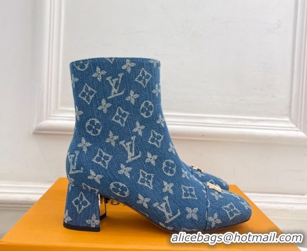 Luxury Discount Louis Vuitton Swing Heel Ankle Boots 5.5cm in Monogram Denim Blue 1AID092 1021135