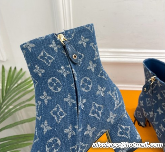 Luxury Discount Louis Vuitton Swing Heel Ankle Boots 5.5cm in Monogram Denim Blue 1AID092 1021135