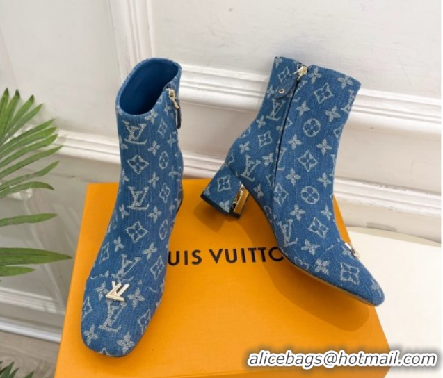 Luxury Discount Louis Vuitton Swing Heel Ankle Boots 5.5cm in Monogram Denim Blue 1AID092 1021135