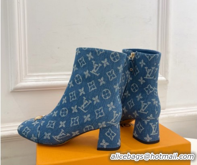 Luxury Discount Louis Vuitton Swing Heel Ankle Boots 5.5cm in Monogram Denim Blue 1AID092 1021135