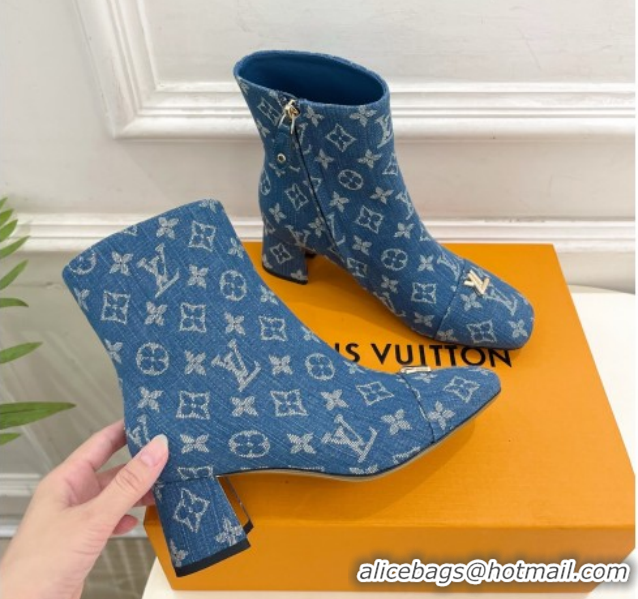Luxury Discount Louis Vuitton Swing Heel Ankle Boots 5.5cm in Monogram Denim Blue 1AID092 1021135
