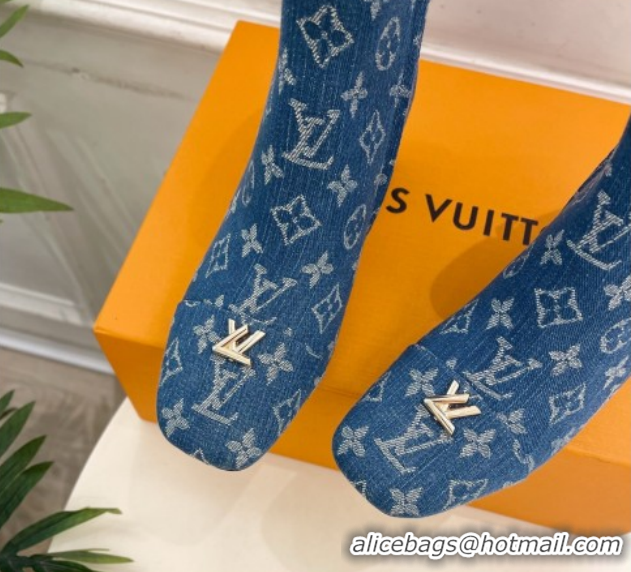Luxury Discount Louis Vuitton Swing Heel Ankle Boots 5.5cm in Monogram Denim Blue 1AID092 1021135
