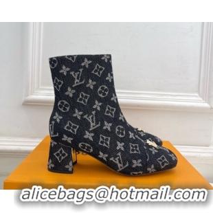 Luxury Louis Vuitton Swing Heel Ankle Boots 5.5cm in Monogram Denim Black 1AID092 1021136