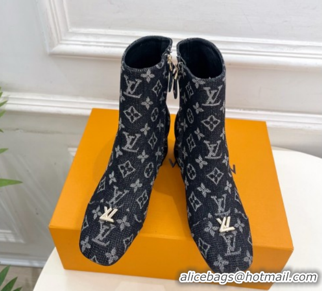 Luxury Louis Vuitton Swing Heel Ankle Boots 5.5cm in Monogram Denim Black 1AID092 1021136