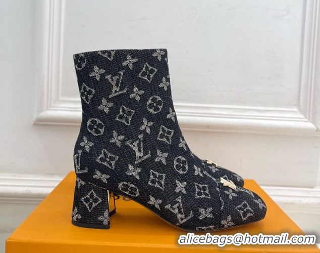 Luxury Louis Vuitton Swing Heel Ankle Boots 5.5cm in Monogram Denim Black 1AID092 1021136