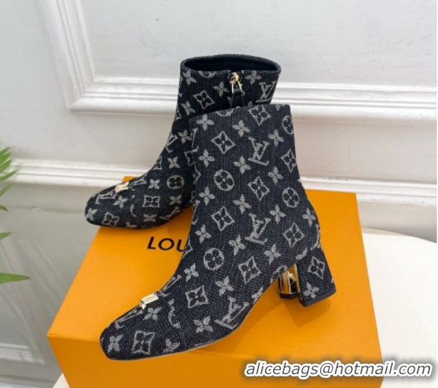 Luxury Louis Vuitton Swing Heel Ankle Boots 5.5cm in Monogram Denim Black 1AID092 1021136
