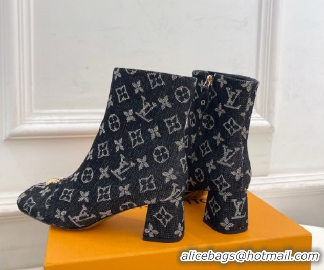 Luxury Louis Vuitton Swing Heel Ankle Boots 5.5cm in Monogram Denim Black 1AID092 1021136