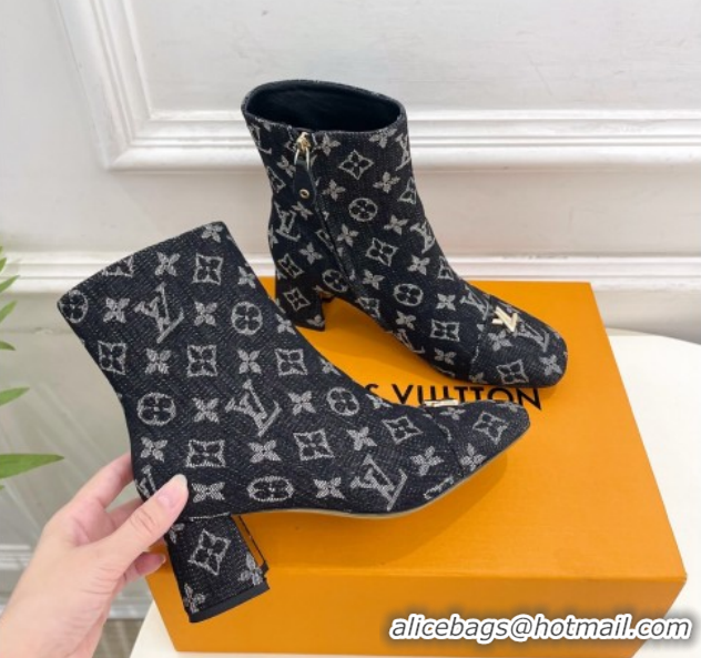 Luxury Louis Vuitton Swing Heel Ankle Boots 5.5cm in Monogram Denim Black 1AID092 1021136