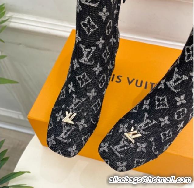 Luxury Louis Vuitton Swing Heel Ankle Boots 5.5cm in Monogram Denim Black 1AID092 1021136