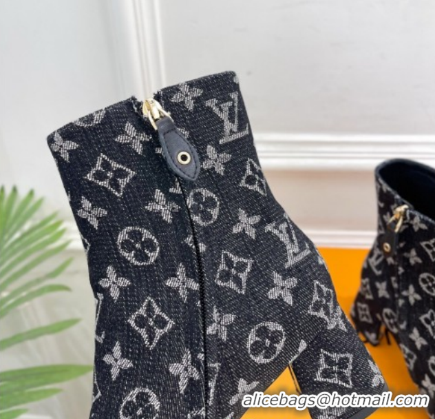 Luxury Louis Vuitton Swing Heel Ankle Boots 5.5cm in Monogram Denim Black 1AID092 1021136