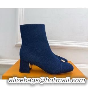 Grade Louis Vuitton Swing Heel Ankle Boots 5.5cm in Navy Blue Denim 1AID092 1021137