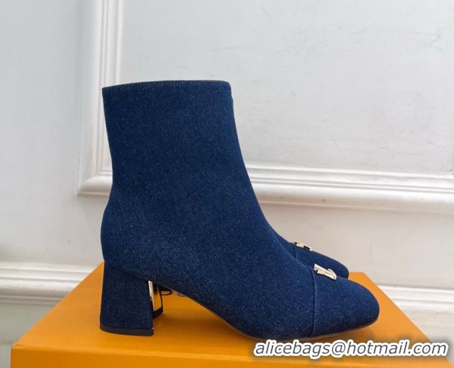 Grade Louis Vuitton Swing Heel Ankle Boots 5.5cm in Navy Blue Denim 1AID092 1021137