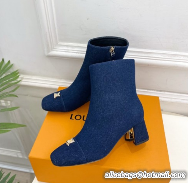 Grade Louis Vuitton Swing Heel Ankle Boots 5.5cm in Navy Blue Denim 1AID092 1021137