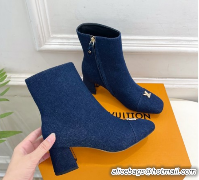 Grade Louis Vuitton Swing Heel Ankle Boots 5.5cm in Navy Blue Denim 1AID092 1021137