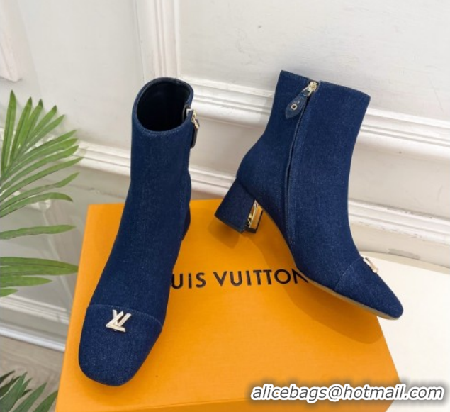 Grade Louis Vuitton Swing Heel Ankle Boots 5.5cm in Navy Blue Denim 1AID092 1021137