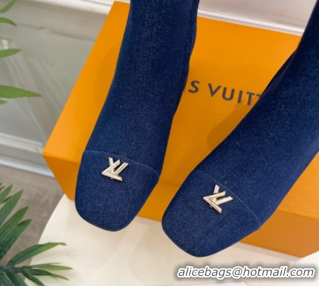 Grade Louis Vuitton Swing Heel Ankle Boots 5.5cm in Navy Blue Denim 1AID092 1021137