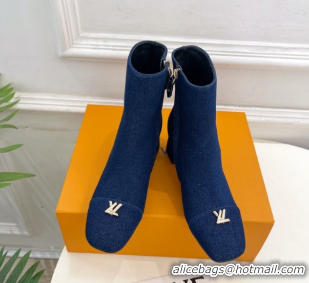Grade Louis Vuitton Swing Heel Ankle Boots 5.5cm in Navy Blue Denim 1AID092 1021137