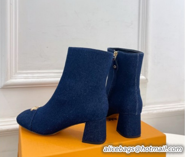 Grade Louis Vuitton Swing Heel Ankle Boots 5.5cm in Navy Blue Denim 1AID092 1021137