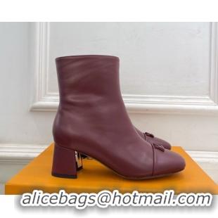 Louis Vuitton Swing Heel Ankle Boots 5.5cm in Calf Leather Burgundy 1AID092 1021138