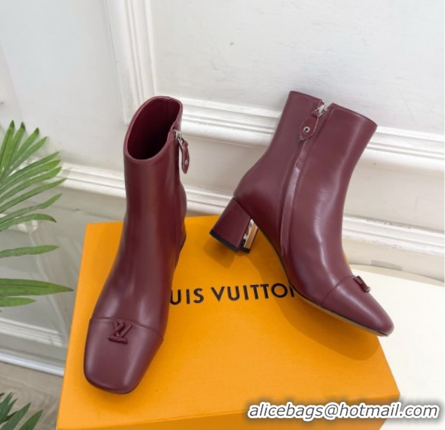 Louis Vuitton Swing Heel Ankle Boots 5.5cm in Calf Leather Burgundy 1AID092 1021138